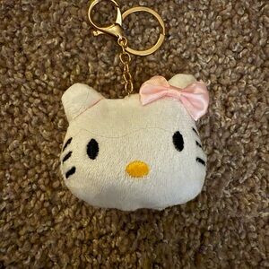 Hello Kitty Plush Keychain - White and Pink with Gold